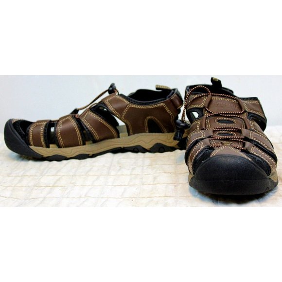 Khombu Mens Sandals sz 12 Fisherman Outdoor Brown Leather Flexible Sole Adjustab - Picture 3 of 11